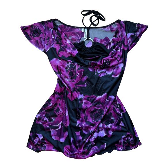 Studio Y Blouse Halter Neck T Shirt Purple Floral Witchy Whimsygoth Y2k Medium - Picture 2 of 6